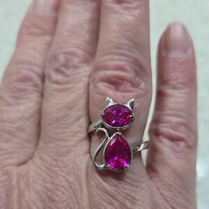 HOST PICK NWT. 3.45ctw Lab Created Pink Sapphire Sterling Silver Cat Ring. Size7
